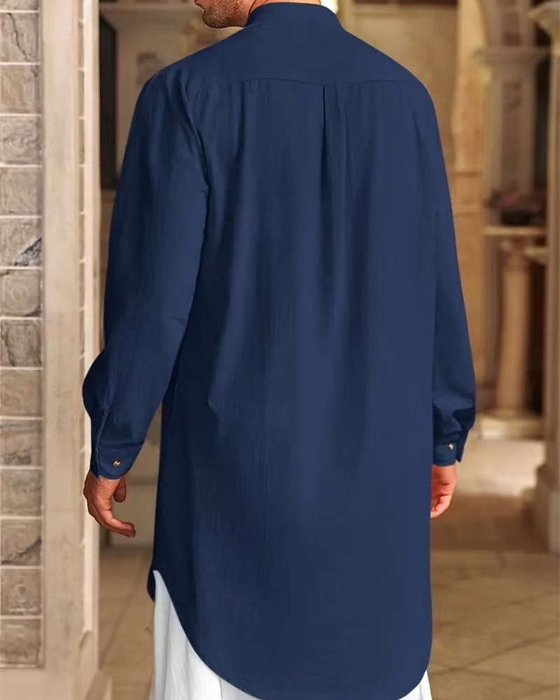 Homme Loungewear Chemise de Nuit Uni Élégant Confort Maison Quotidien Coton Respirant Col montant manche longue Printemps Automne Noir Blanche de 2026 ? $30.99 –P14