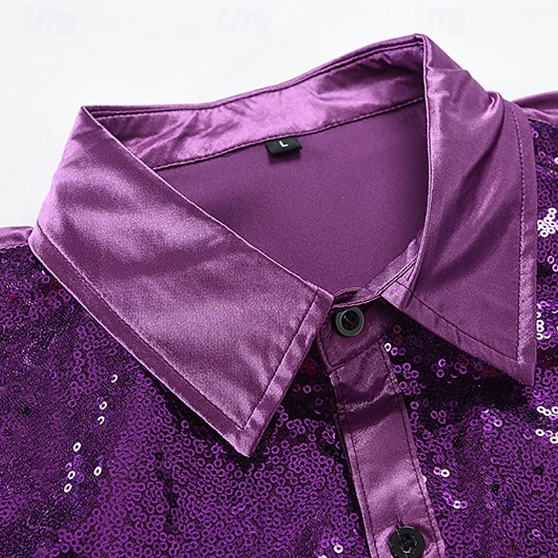 Herr Skjorta Satinskjorta Casual skjorta Knapp upp skjorta Balskjorta Slät Bröllop Fest Blå Purpur Långärmad Kavajslag Vår & Höst Alla årstider Kläder Paljett 2026 - $25.99 –P2