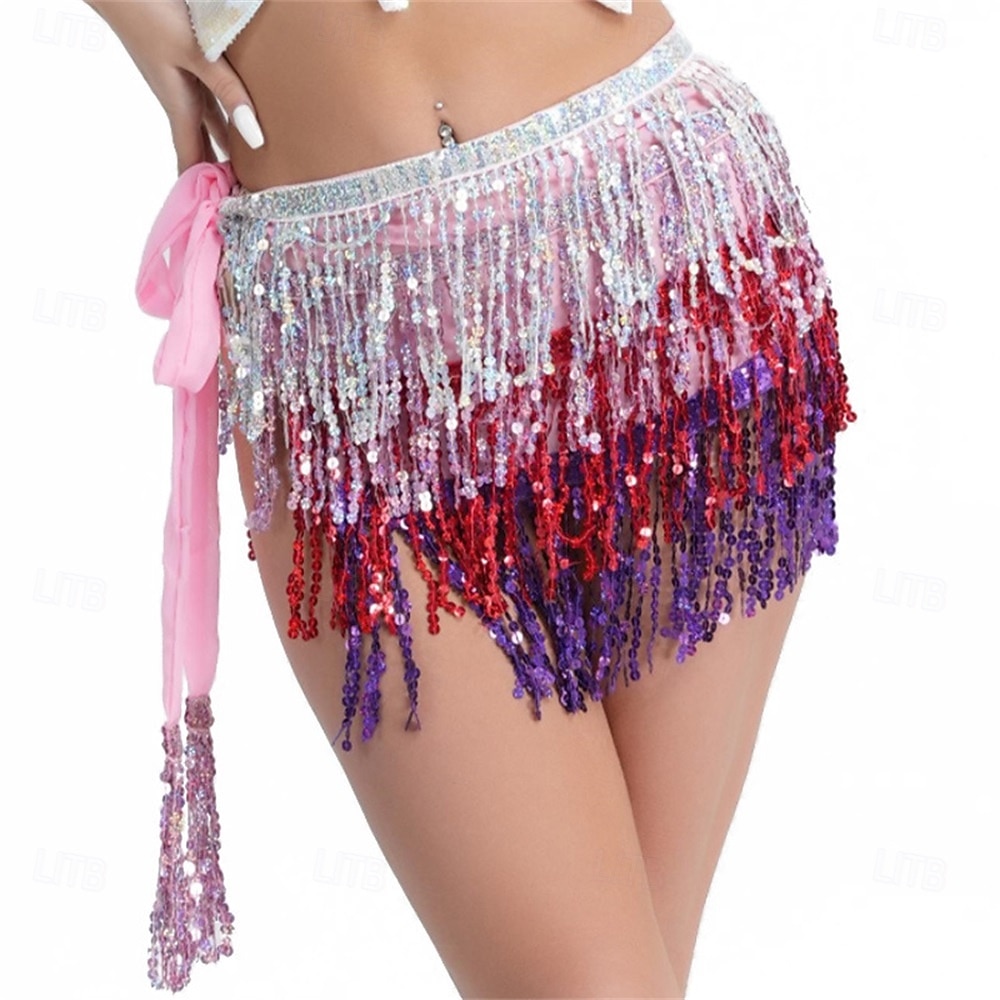 Samba Dancewear Belly Dance Performance Costume Sequin Tassel Hip Scarf Bead Waist Chain Indian Dance Performance Waist Scarf.l Performance Costume 2026 - $26.99 –P16