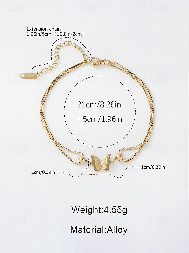 Женский браслет на щиколотку из нержавеющей стали с бабочкой — доступен в золотом и серебряном цветах, элегантный дизайн цепочки с акцентами в форме сердца, идеально подходит для повседневного и вечернего образа 2026 - $9.99 –P7