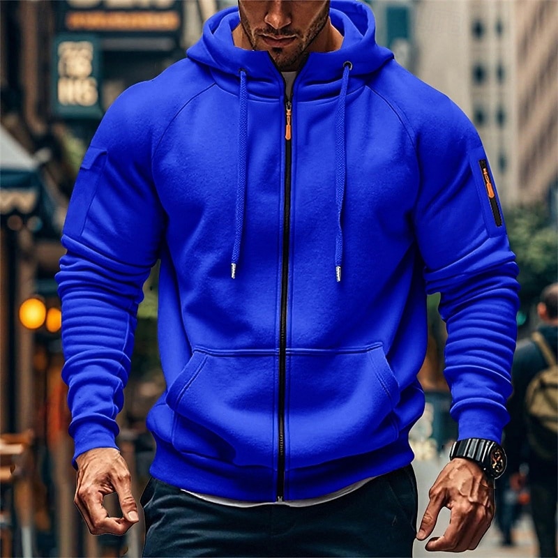 Homens Moletom Full Zip Hoodie Moletom com zíper Azul Preto Branco Verde Tropa Vinho Com Capuz Tecido Zip Up Bolsos Desportos e Ar livre Casual Diário Roupa de rua Designer Básico Primavera Outono de 2026 por $15.99 –P16