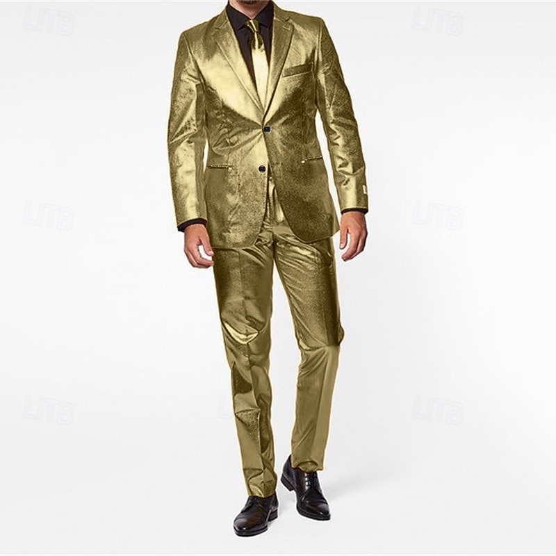 Муж. Блейзер Комплект Выступление Для сцены Свадебные прием Винтаж Мода Весна Осень Полиэстер Сплошной цвет Карман Блеск Удобный Однобортный крой Блейзер Серебряный Золотой 2026 - $60.99 –P5