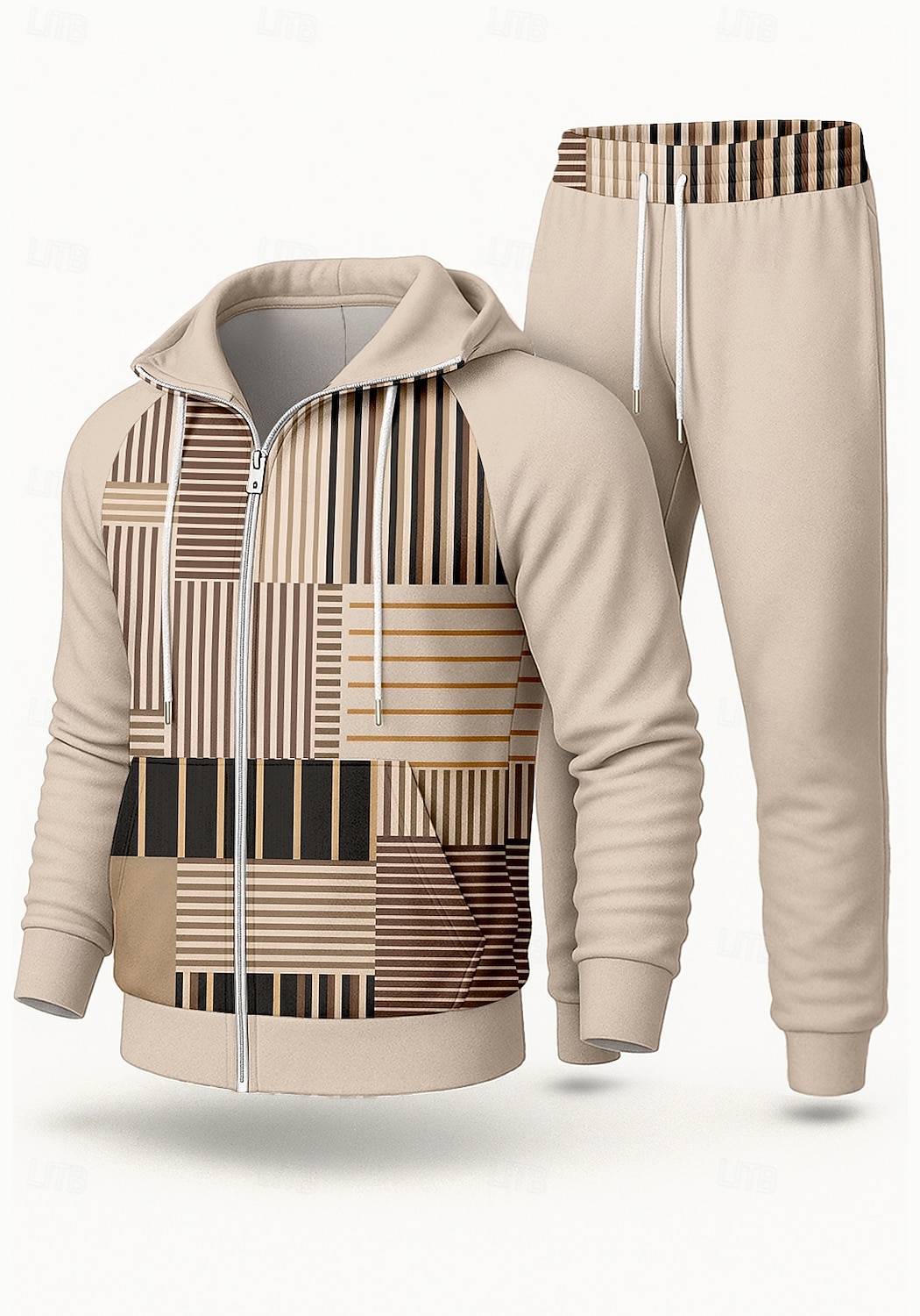 Муж. Толстовка Спортивный костюм Спортивный костюм из двух частей Кулиска Застегнуться Геометрия Наборы одежды Осень Зима Хаки Назначение На открытом воздухе Путешествия Легкость Мода Длинный рукав 2026 - $47.99 –P1