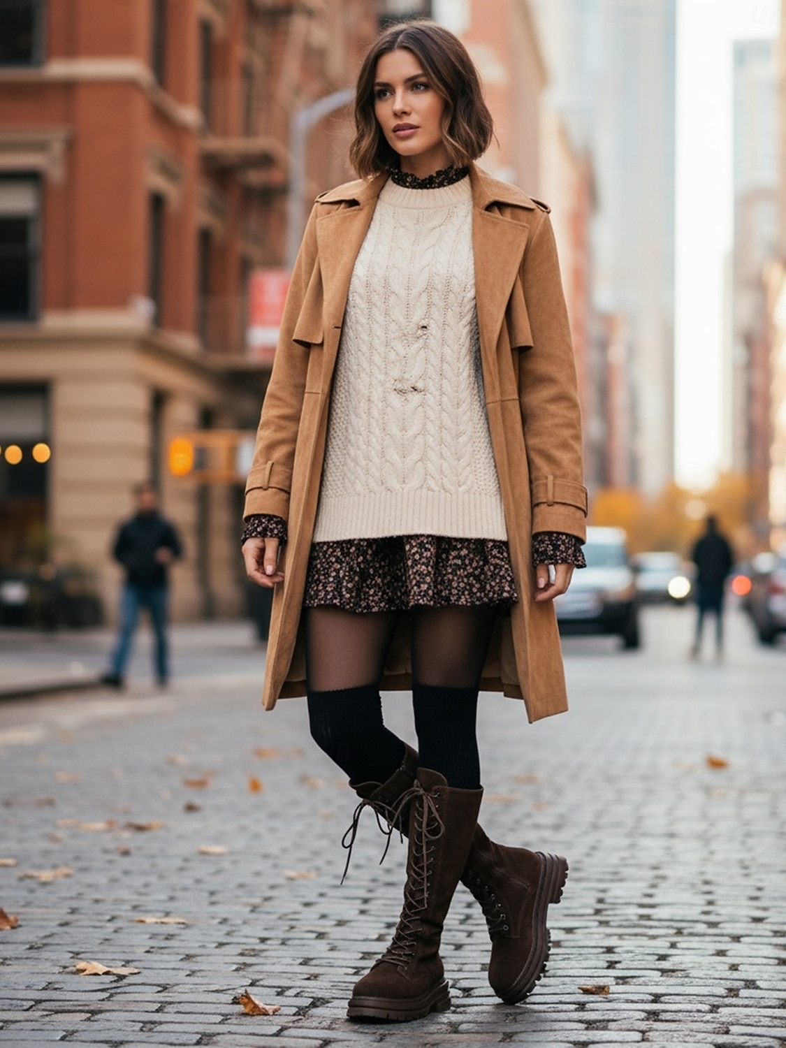stivali alti fino al ginocchio con lacci marrone scuro da donna – stivali stile combattimento con suola spessa per outfit alla moda, passeggiate all'aperto, viaggi e uso quotidiano del 2026 a $46.99 –P5