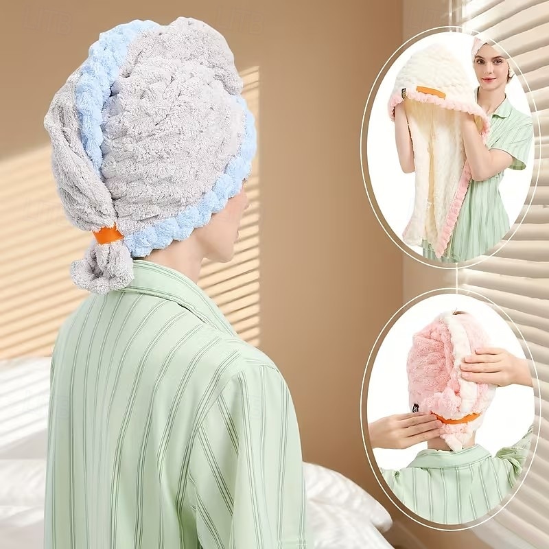 cuffia per capelli da donna con design a coda larga, autunno e inverno, extra large e spessa, asciugamano per capelli super assorbente ad asciugatura rapida, asciugamano per capelli in pile di del 2026 a $15.99 –P2
