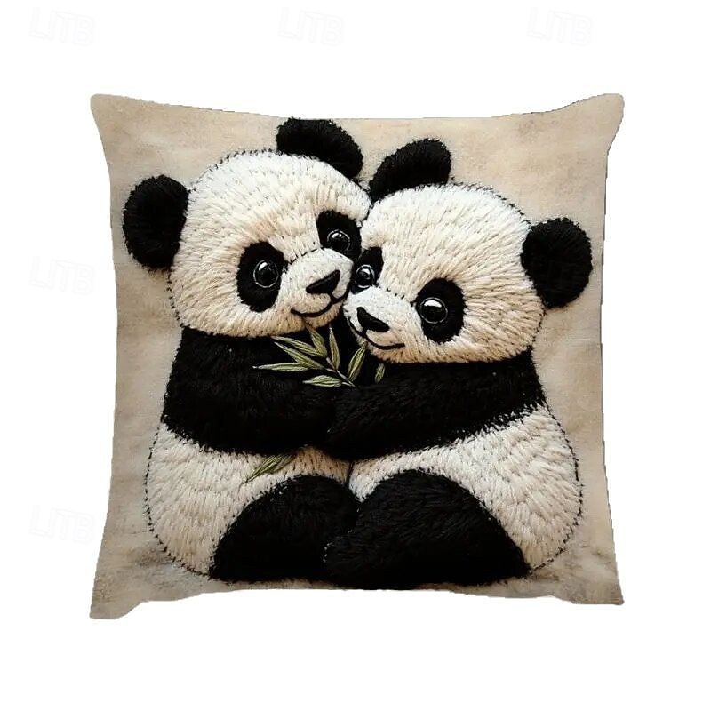 Panda Hug Design Linen Pillow Cover 2D Flat Print Modern Square Cushion Case with Zipper Closure Soft Decorative Throw Pillow Cover for Sofa Bedroom Living Room Decor 2026 - $8.99 –P5