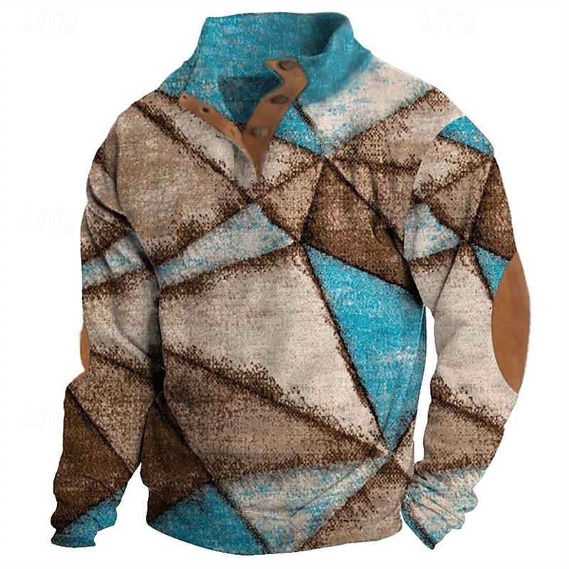 Men's Graphic Color Block Fashion Streetwear Casual Stand Collar Outdoor Vacation Going out Blue Sky Blue Brown Buttons Print Spring &  Fall Designer S M L XL 2XL 3XL 2026 - $24.99 –P3