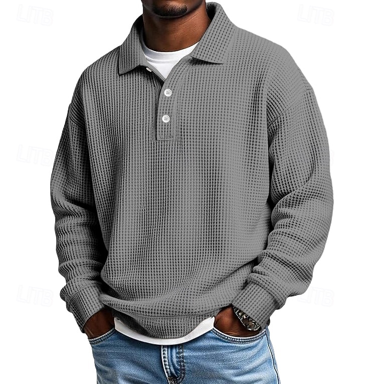 Ανδρικά Βάφλα Πόλο Μπλουζάκια Μπλουζάκια πόλο Επίσημο Επιχείρηση Ριμπ γιακά πόλο Μακρυμάνικο Μοντέρνα Συμπαγές Χρώμα Κουμπιά Σκέτο Φθινόπωρο Άνοιξη & Χειμώνας Χαλαρή Εφαρμογή 2025 - $23.99 –P4