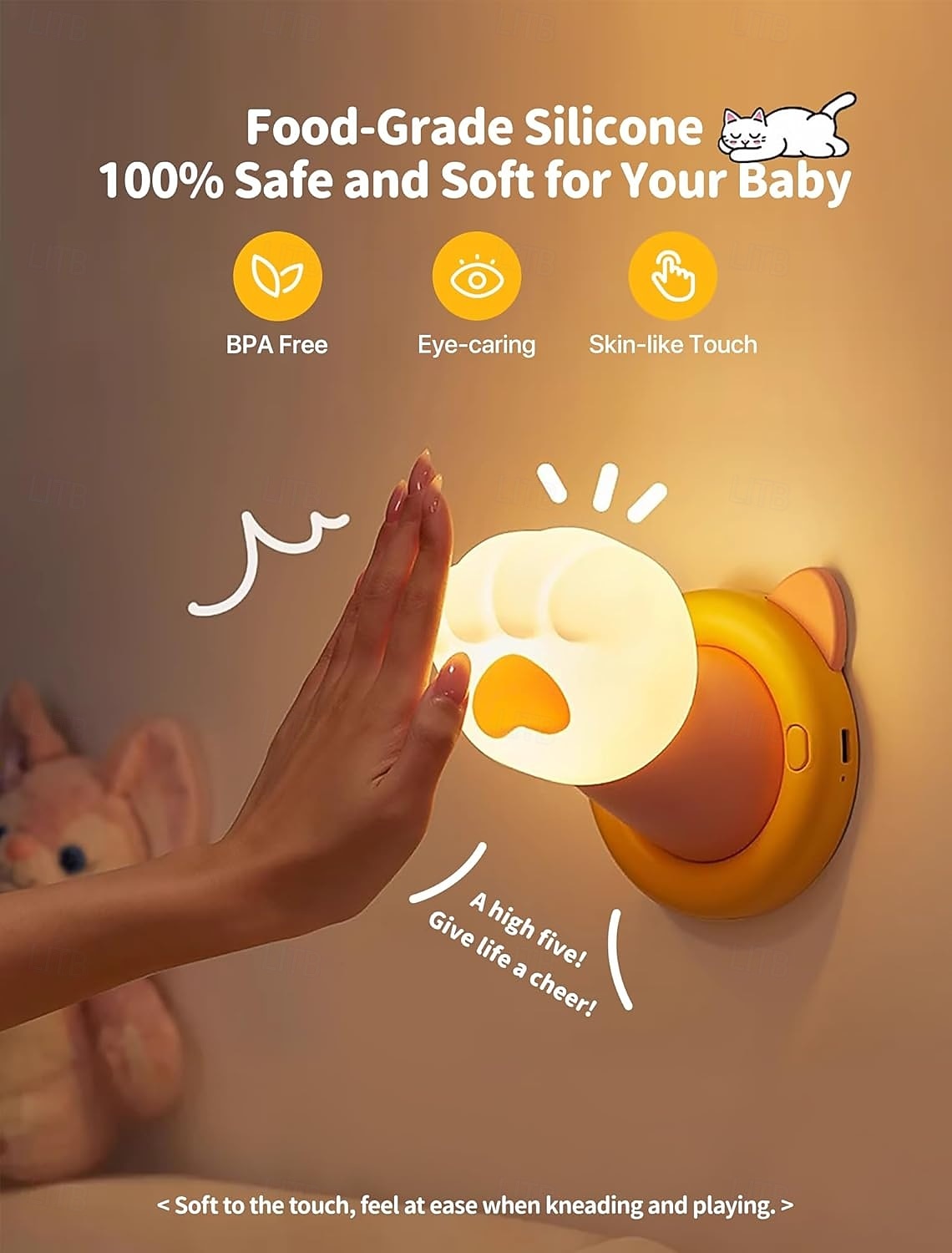 Nachtlampje voor de kinderkamer, magnetische wandlamp met kattenklauw, aanraaklamp voor op het bed, schattig dimbaar siliconen nachtlampje, grappig cadeau voor tieners en volwassenen, decoratie voor 2026 - $23.99 –P3
