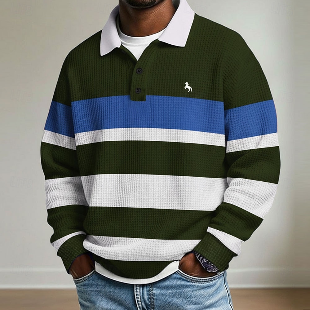 Herre Horisontale strips Vaffel poloskjorter Rugby poloskjorter Langermet Poloskjorter Skjorter med krage Fritid treningsklær Dagligdagstøy Knapper Vår Høst Vinter Rød 2026 - $26.99 –P2