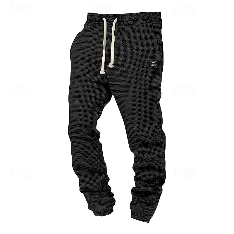 Men's Waffle Sweatpants Joggers Trousers Casual Pants Drawstring Elastic Cuff Solid Color Comfort Full Length Daily Outdoor Streetwear Vacation Fashion Black White Micro-elastic 2026 - $22.99 –P7