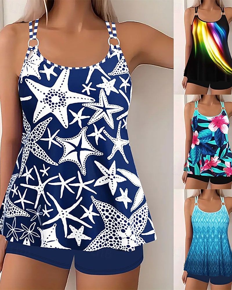 Femmes Maillots de Bain 2 pièces Shorts Maillot de bain Dos nu Vacances Tenues de plage Fleuri Graphique Col rond Sans manches Maillots de bain de 2026 ? $28.99 –P1