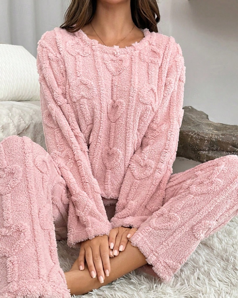 Damen Schlafanzug Freizeitkleidung Schlafanzug Set Lässig Einfarbig Elastischer Bund Hose Heim Täglich Bett Langarm Rundhalsausschnitt Rosa Herbst Winter Lässiger Schnitt 2026 - $42.99 –P4