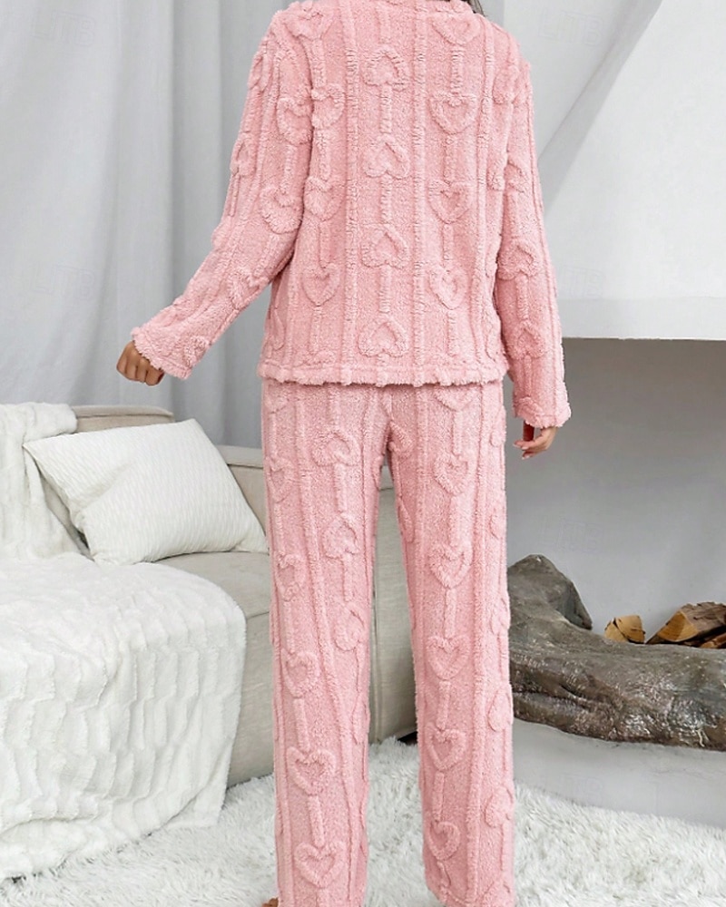 Damen Schlafanzug Freizeitkleidung Schlafanzug Set Lässig Einfarbig Elastischer Bund Hose Heim Täglich Bett Langarm Rundhalsausschnitt Rosa Herbst Winter Lässiger Schnitt 2026 - $42.99 –P7