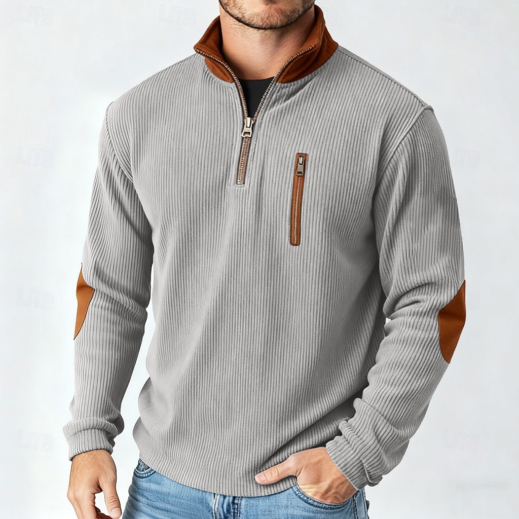 Herren Cordhemd T-Shirt Langarmshirt Herrenhemden mit Ellbogenflicken Langarm Reißverschluss Herbst Winter Herbst Winter Farbblock Täglich Strukturiert Lässig Reißverschluss Oversize Locker Lässig 2026 - $16.99 –P7