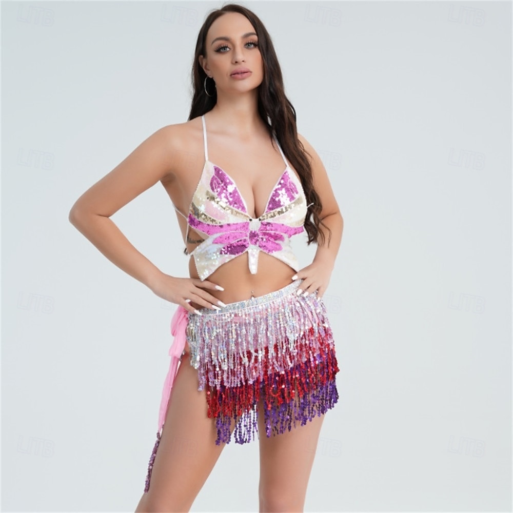 Costume de performance de danse indienne de danse du ventre de Samba Dancewear Ensemble de jupe à franges à sequins Tenue de performance de scène de club nocturne Costume de performance de 2026 ? €40.22 –P9