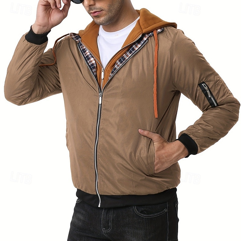 Men's Winter Jacket Casual Jacket Hoodied Jacket Outdoor Casual Pocket Quilted Winter Fall & Winter Color Block Streetwear Daily Hooded Regular Black Burgundy Navy Blue Khaki Army Green Jacket 2026 - $53.99 –P2