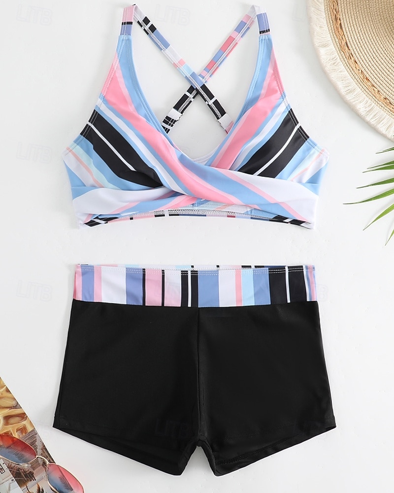 Women's Swimwear 2 Piece Shorts Swimsuit Backless Vacation Beach Wear Geometic V Neck Sleeveless Bathing Suits 2026 - $24.99 –P5