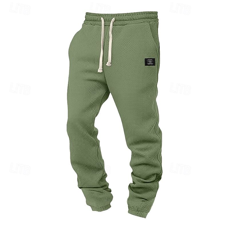 Men's Waffle Sweatpants Joggers Trousers Casual Pants Drawstring Elastic Cuff Solid Color Comfort Full Length Daily Outdoor Streetwear Vacation Fashion Black White Micro-elastic 2026 - $22.99 –P1
