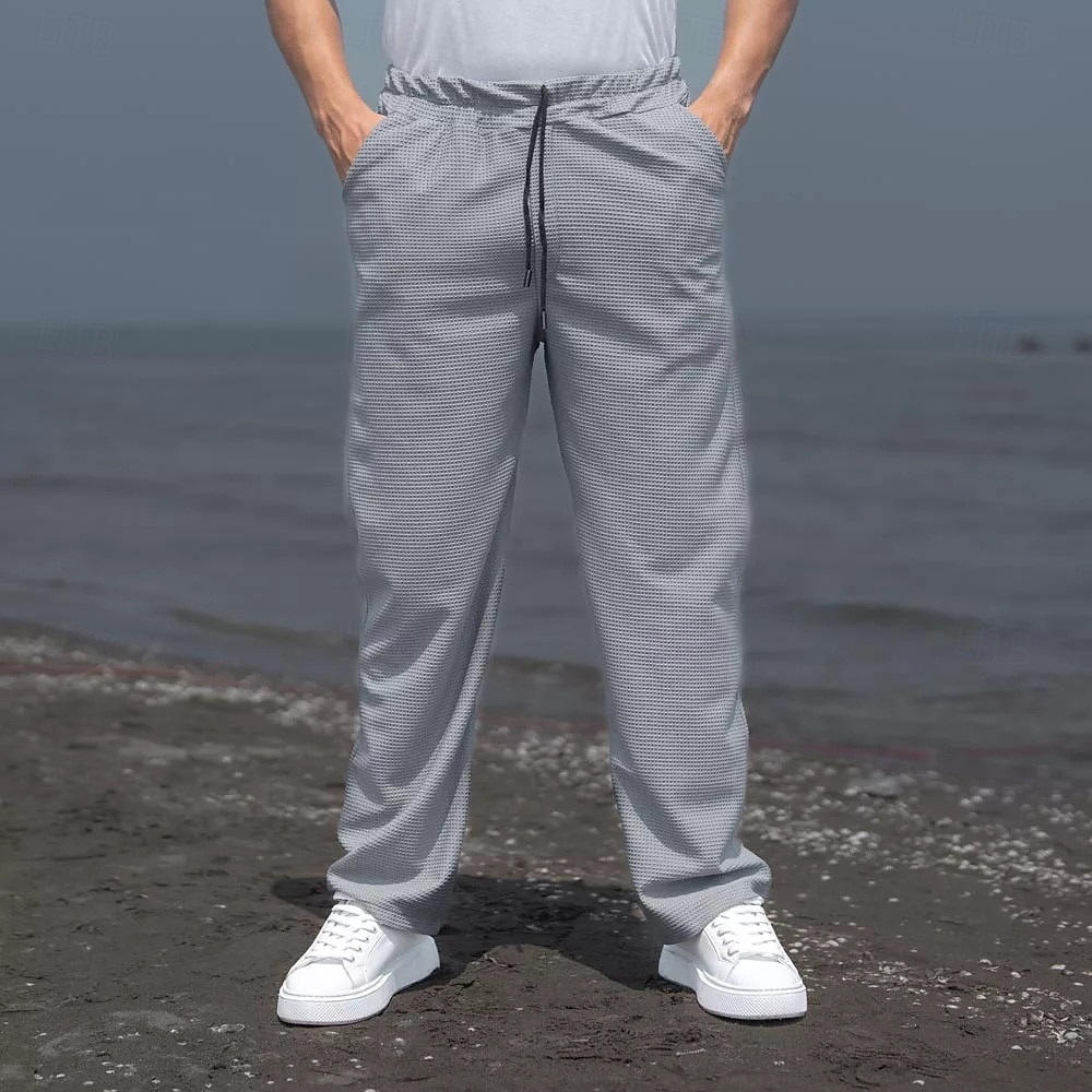 Men's Sweatpants Trousers Baggy Pants Straight Leg Sweatpants Waffle Pants Drawstring Pocket Elastic Waist Plain Comfort Soft Outdoor Daily Holiday Fashion Classic Style Black White Micro-elastic 2026 - $24.99 –P8