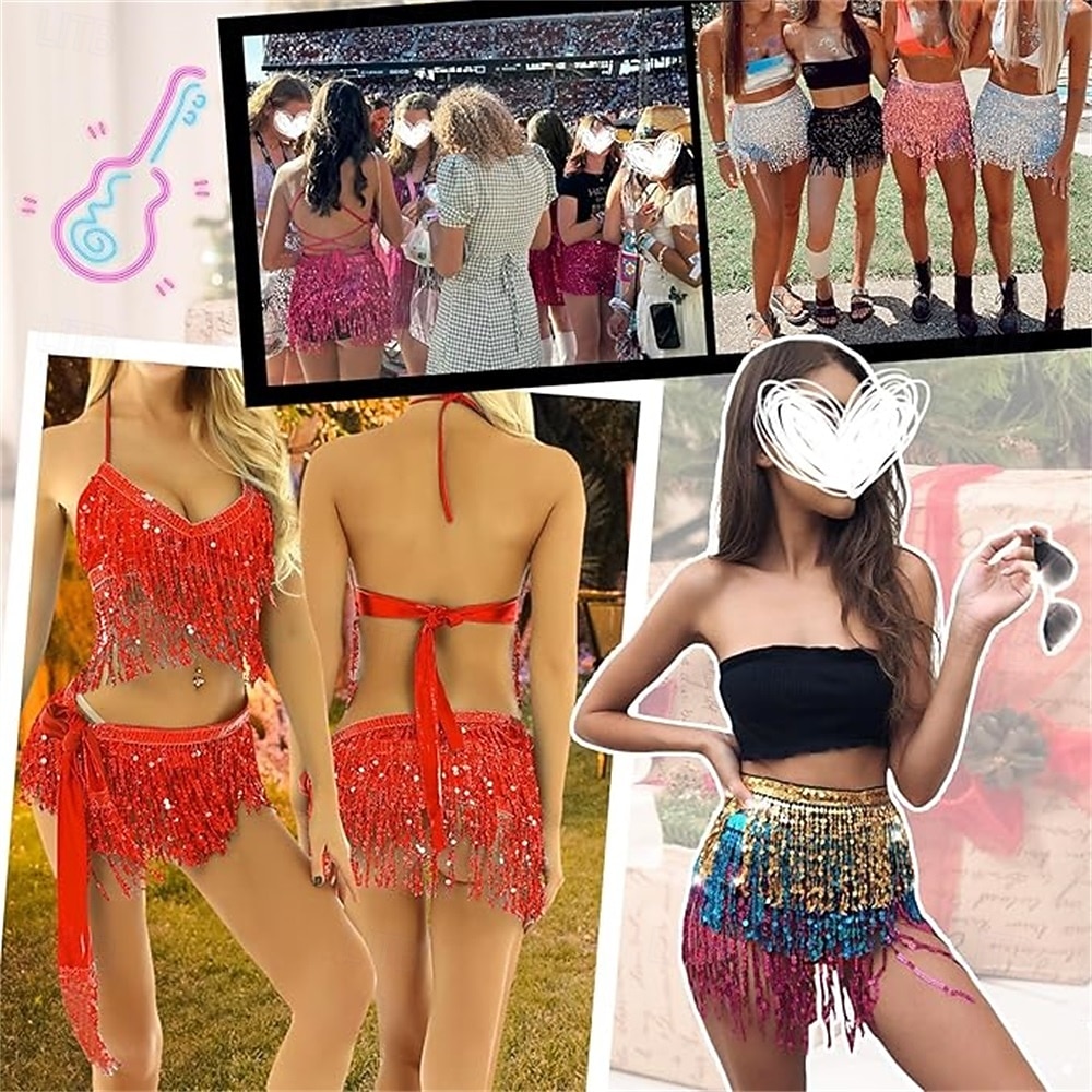 Samba Dancewear břišní taneční sukně s třásněmi rave sukně sukně s flitry hip šátek na festivaly kostým pro představení 2026 - $25.99 –P5