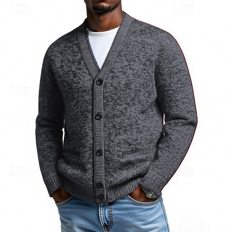 Hombre Pulóveres Chaqueta de Punto Cárdigan Estriado Tejer Tops regulares Botones Plano Escote en Pico Moda Ropa de calle Vacaciones Casual Ropa Otoño Invierno Burdeos Azul S M L 2026 - $23.99 –P3