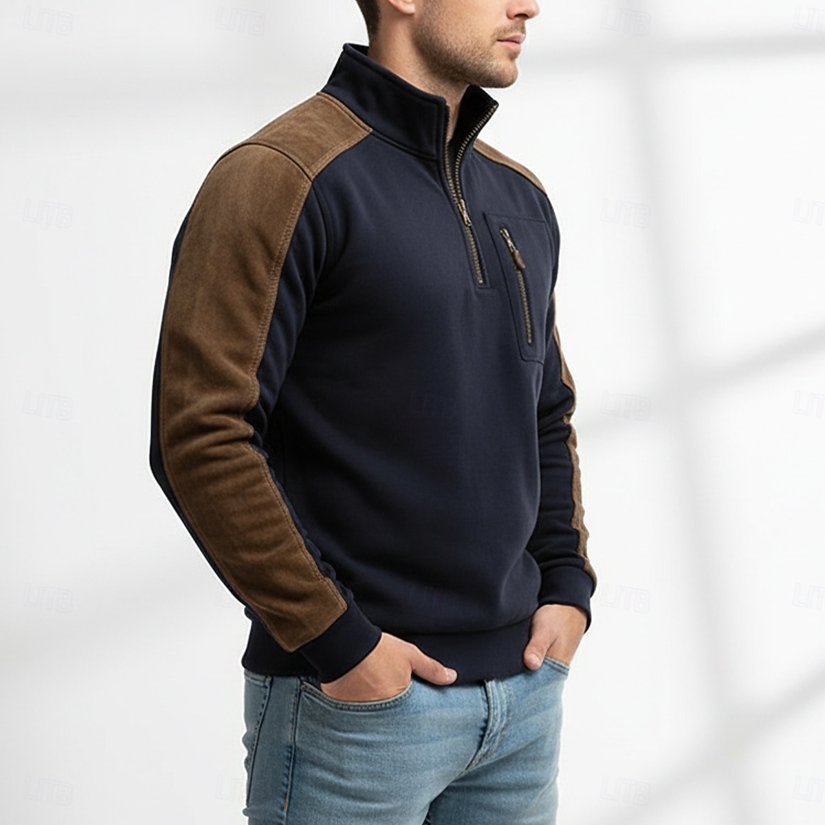 Men's Hoodie Wine Navy Blue Green Khaki High Neck Half Zip Color Block Pocket Color Block Casual Daily Vintage Casual Fall Winter Clothing Apparel Hoodies Sweatshirts  2026 - $34.99 –P5