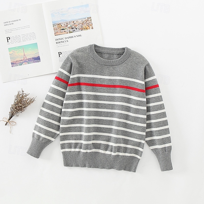 Bambini Ragazzi Pullover Maglione A righe Manica Lunga Girocollo All'aperto Moda Blu marino Autunno Vestiti 4-12 Anni del 2026 a $17.99 –P4