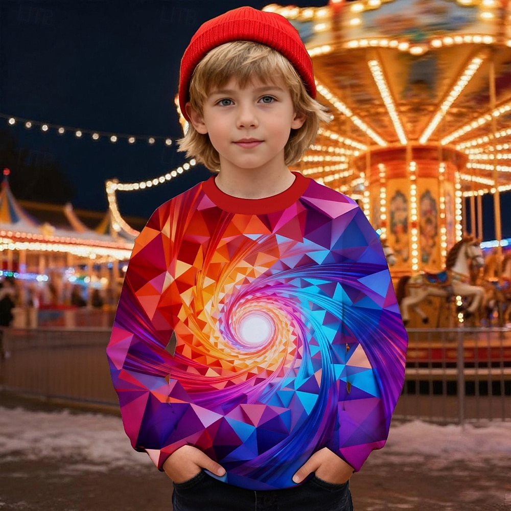 Pojkar 3D Grafisk Geometrisk 3D Print Tröja Långärmad Vår Höst Mode Grundläggande Barn 4-12 år Rund hals Utomhus Ledigt Dagligen Normal 2025 - $17.49 –P5