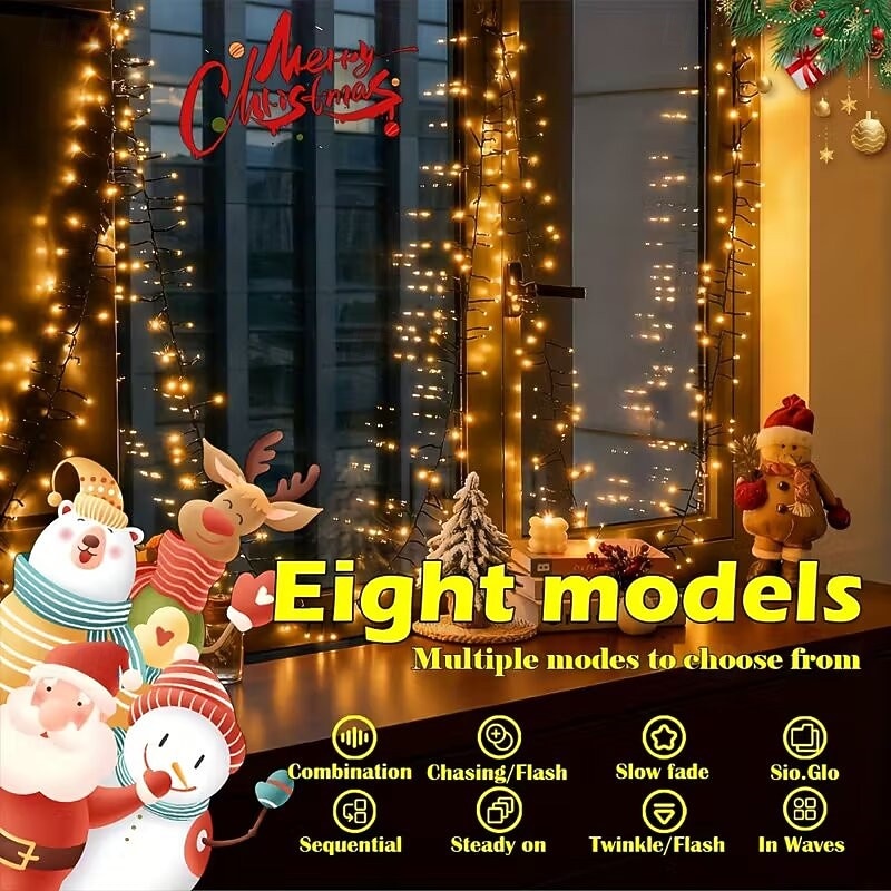 Светодиодная гирлянда для рождественской елки, 10 м, 500 светодиодов, гирлянда с теплым белым светом, 8 режимов мерцания, декоративная гирлянда для домашнего рождественского праздничного освещения, 2025 - $52.99 –P9