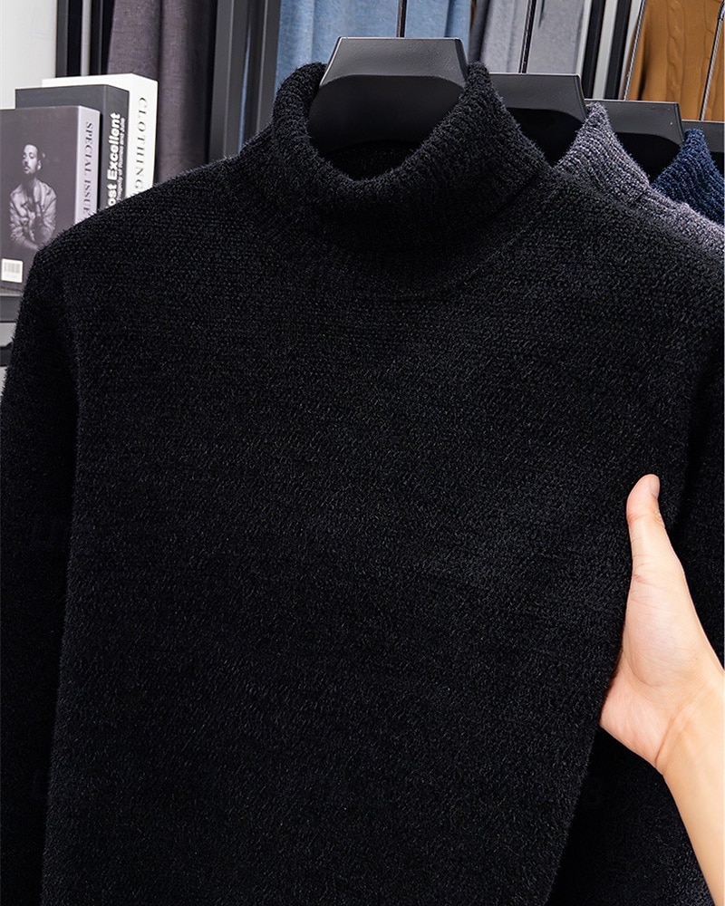 Herren Pullover Fleece Pullover Strickpullover Gerippt Stricken Normale Oberteile Gestrickt Einfach Rollkragen Mode Basic Urlaub Alltagskleidung Bekleidung Herbst Winter Schwarz Marineblau M L XL 2026 - $35.99 –P12