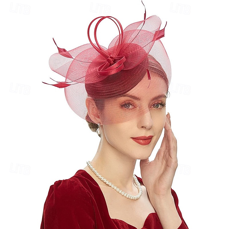 Decoração de Cabelo Pena Rede Formal Casamento Aniversário Elegante Vintage Com Penas Tule Capacete Chapéu de 2026 por $17.49 –P3