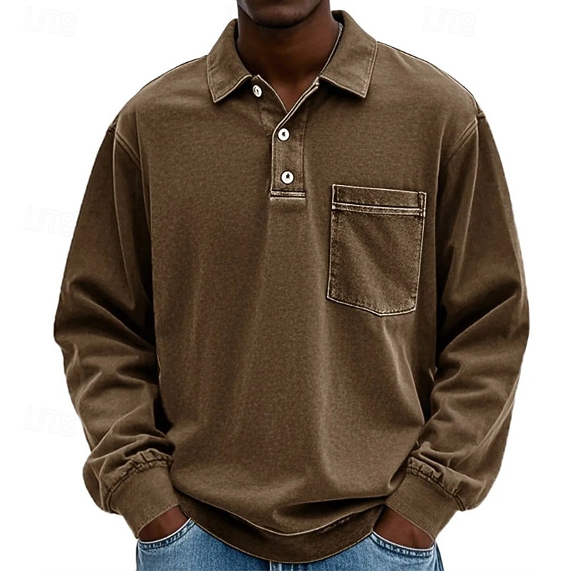 Herren Poloshirts Golfshirt Lässig Straße Revers Langarm Basic Modern Einfach Tasche Knöpfe Frühling Herbst Normale Passform Violett Marineblau Fuchsie Khaki Armeegrün Grau Poloshirts 2026 - $31.99 –P6