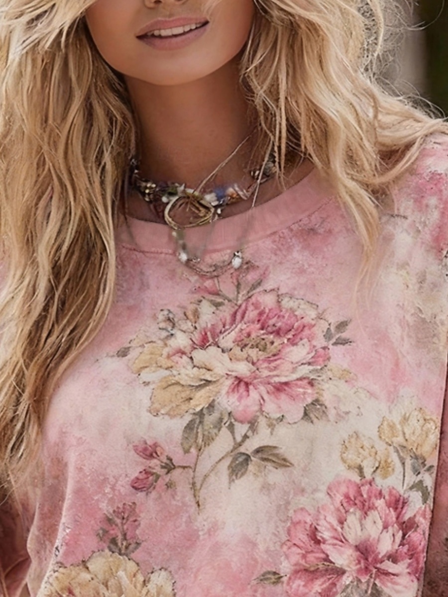 Damen Pullover Sweatshirt Blumen Lässig Langarm Rundhalsausschnitt Normale Oberteile Lässig Straße Alltagskleidung Rosa Frühling Herbst Winter 2026 - $26.99 –P3