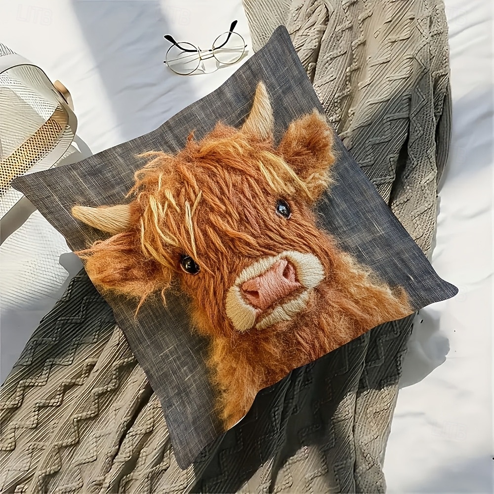Highland Cow Pillow Covers 2D Flat Print Cute Calf Plush Cushion Covers Soft Short Velvet Decorative Throw Pillowcase for Sofa Couch Living Room Home Farmhouse Decor 2026 - $7.99 –P2