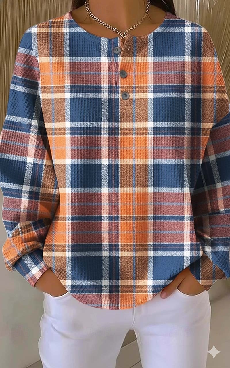 Per donna Giacche strutturate Bottoni Grafico Plaid Elegante Vintage Classico Manica Lunga Girocollo Top Regolari Casuale Casa Lavoro Blu Rosa Rosso Arancione Verde Primavera Autunno Inverno del 2026 a $28.99 –P1