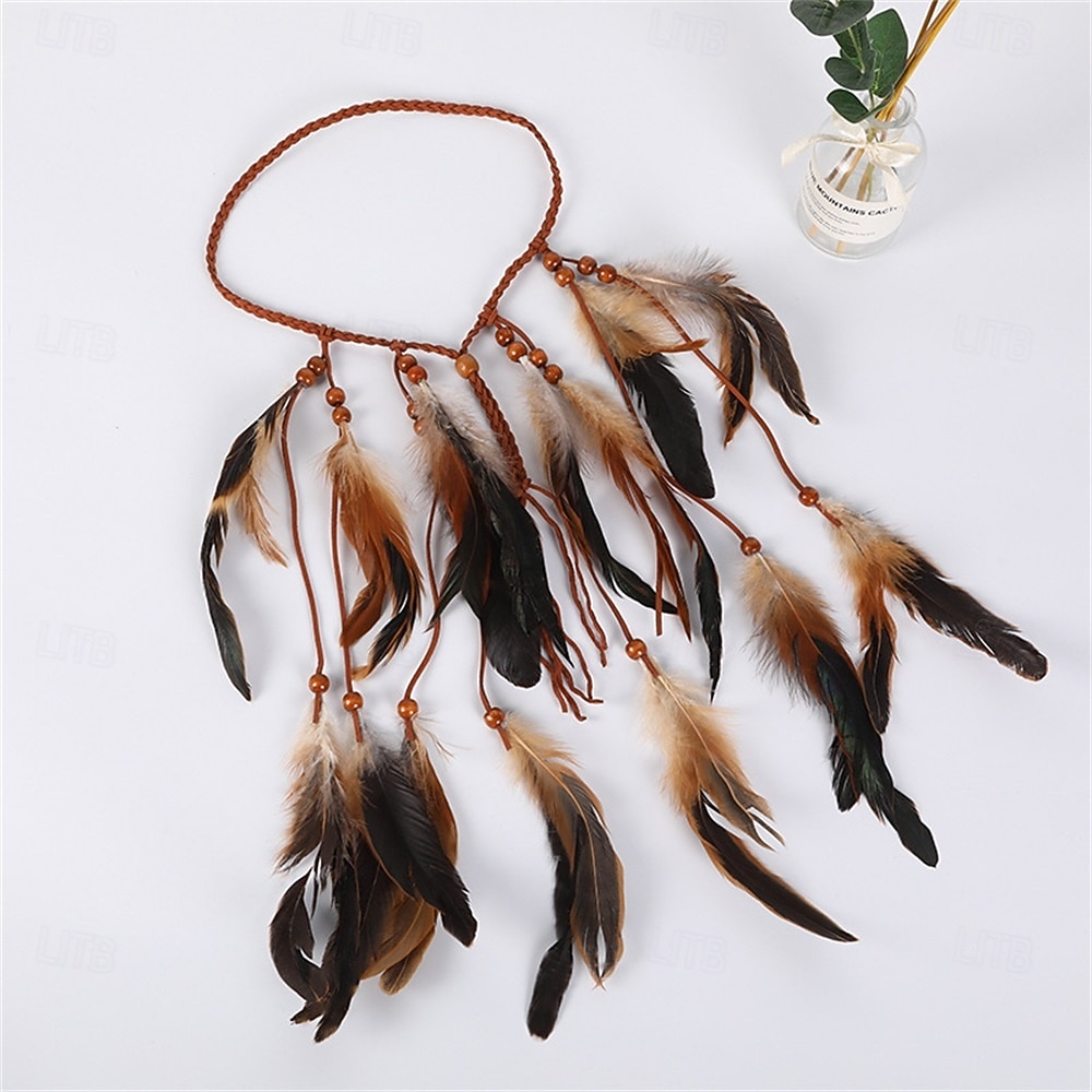 Samba tillbehör bohemisk röd svart fjäderhårförlängning hårband - hippie justerbar flätad hårdel med pärlor|l performance kostym 2026 - $9.49 –P9