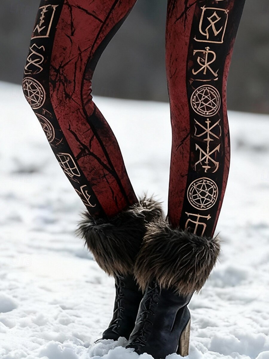 Femmes Leggings Leggings confortables Vacances ancien Style Ethnique Longueur complète Taille haute Graphique Impression Confortable Élastique Occasionnel Quotidien Vacances Vin Printemps Automne de 2026 ? $21.99 –P4