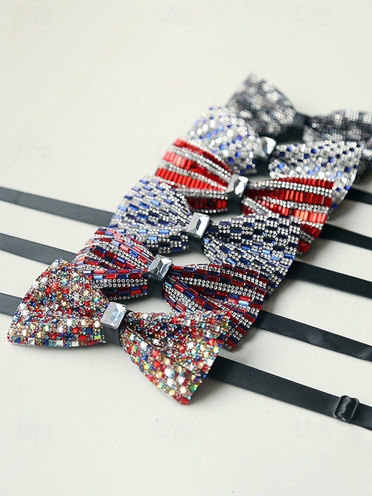 мужской галстук-бабочка с кристаллами на Рождество, разноцветный, праздничный стиль, с узором из страз и бусин, идеально подходит для праздничных вечеринок и официальных мероприятий 2026 - $11.99 –P6