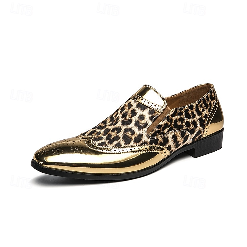 scarpe slip-on da uomo con stampa leopardata: calzature casual eleganti con dettagli dorati lucidi, ideali per feste, uscite serali ed eventi speciali del 2026 a $54.99 –P1