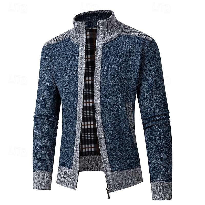 Herr Tröja Cardigan Tröja Blixtlåströja Ribbad Sticka Vanliga toppar Dragkedja Lappverk Slät Hög krage Semester Mode Ledigt Dagliga kläder Kläder Vår & Höst Höst vinter Blå Ljusgrå M L XL 2026 - $30.99 –P5