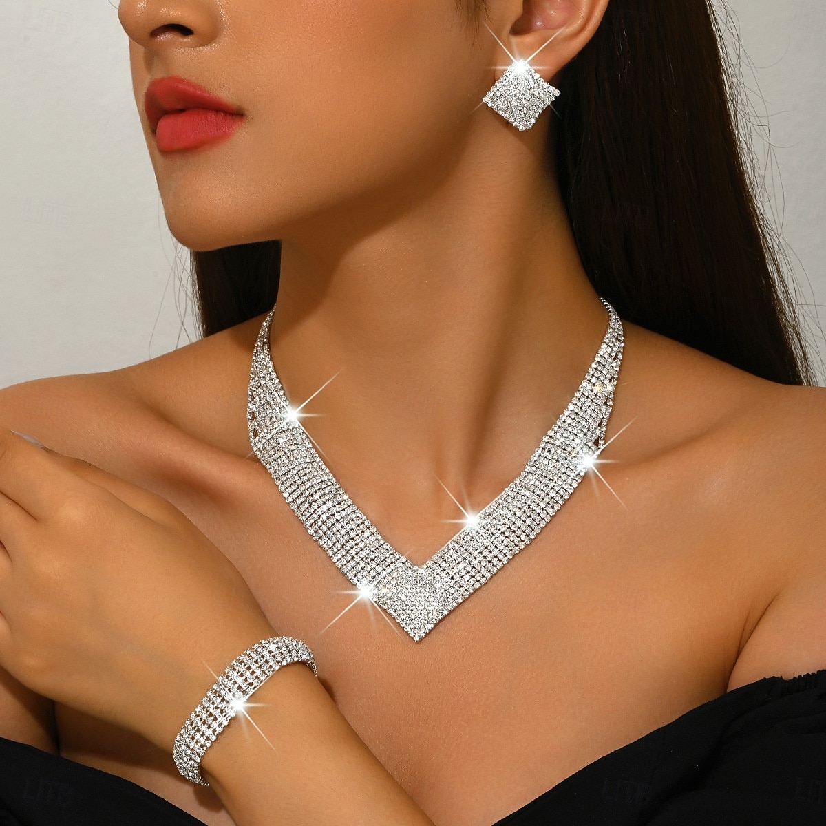 Conjunto de joias femininas douradas com strass - colar e pulseira deslumbrantes e brilhantes &Brincos, acessórios glamorosos para festas de casamento e eventos noturnos. &eventos especiais de 2026 por $24.99 –P4