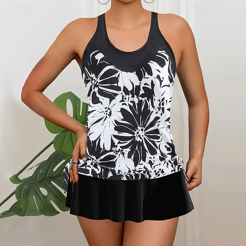 Mujer Bañadores 2 piezas Falda Traje de baño Espalda al Aire Vacaciones Ropa de playa Floral Graphic Escote Redondo Sin Mangas Trajes de baño 2026 - $28.99 –P5
