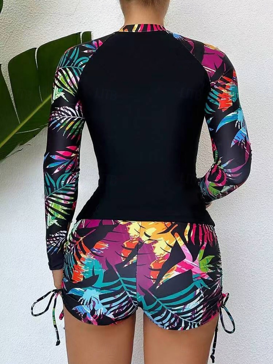 Costume da bagno da donna tankini a 2 pezzi con pantaloni corti arricciati controlla pancia vita alta schiena scoperta abbigliamento da spiaggia per le vacanze costumi da bagno senza maniche a collo del 2026 a $29.99 –P2