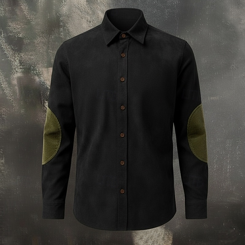 Per uomo Camicia Camicia casual Camicia vintage Camicia di Velluto a Coste Camicia con Bottoni Camicie scamosciate Nero Marrone Kaki Manica Lunga Blocco di colori Bavero Casuale Quotidiano Patchwork del 2026 a $14.99 –P6