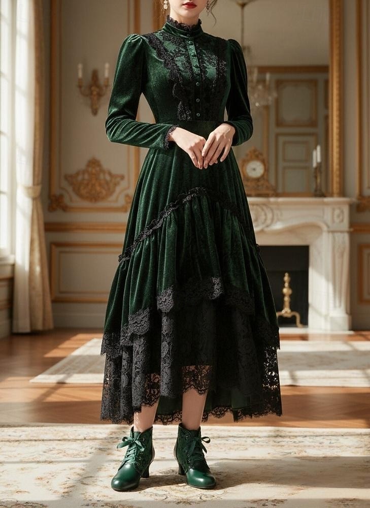 Grüne Damen-Schnürstiefel mit Satinband und Spitzendetails – eleganter Vintage-Stil der 1920er Jahre, perfekt für Herbst, Winter, Partys und besondere Anlässe. 2026 - $54.99 –P1