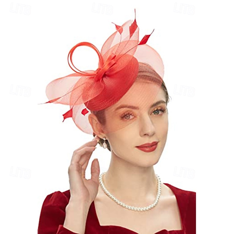 Decoração de Cabelo Pena Rede Formal Casamento Aniversário Elegante Vintage Com Penas Tule Capacete Chapéu de 2026 por $17.49 –P7