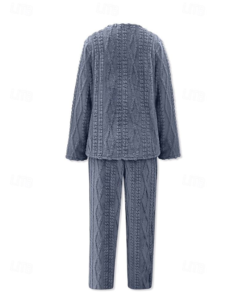 Női Pizsamák Lounge-ruházat Flanel Meleg Divat Tiszta szín Zsinór Rugalmas derék Nadrág Vakáció Otthon Napi Hosszú ujj Terített nyak Barna Szürke Ősz Tél Laza öltözet 2025 - $32.99 –P13