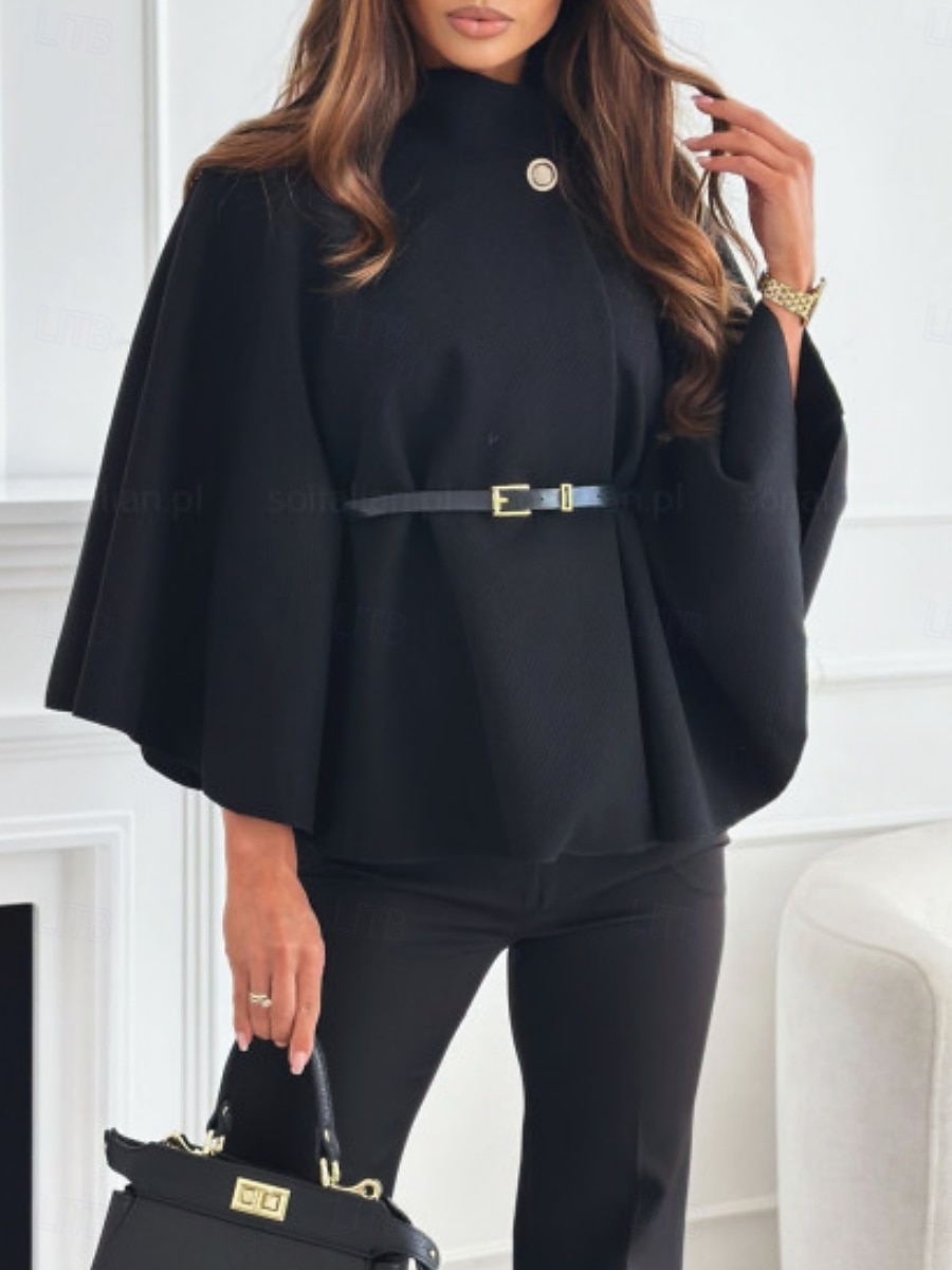 Dámské Plášť / pláštěnky Pohodlné Prodyšné S páskem Elegantní Na běžné nošení Bez vzoru Dovolená ulice Ležérní Denní nošení Pullover Standardní Stojáček Volný Dlouhý rukáv Svrchní oděvy Černá Fialov 2026 - $41.99 –P15