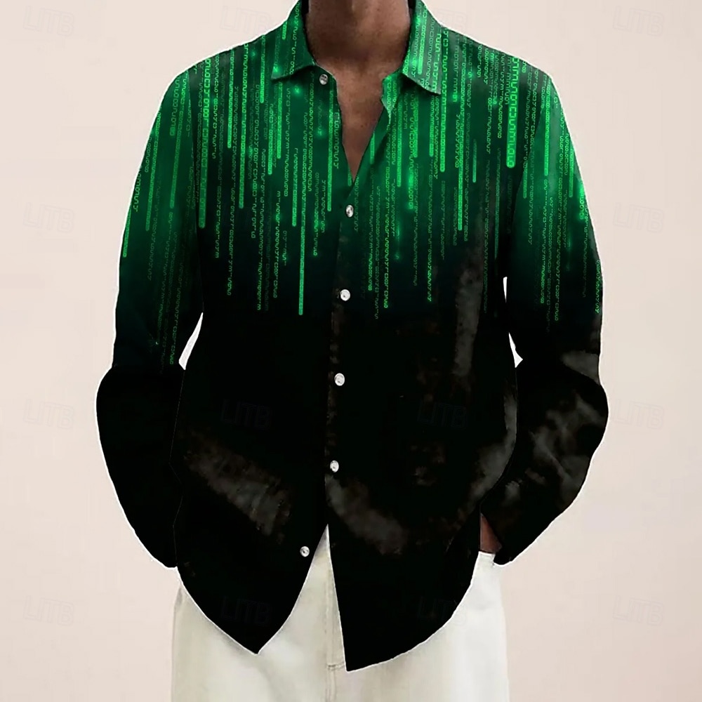 Hombre Geométrico Degradado de color Arte abstracto Camisa Abotonar la camisa Manga Larga Moda informal Exterior Uso Diario Primavera Otoño Cuello Vuelto Impresión 3D camisas con cuello Negro / Verde 2026 - $27.99 –P4